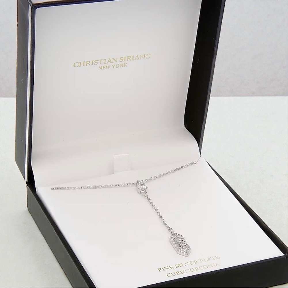 Christian Siriano New York Cubic Zirconia Silver Y-Necklace Gift Boxed NEW $50